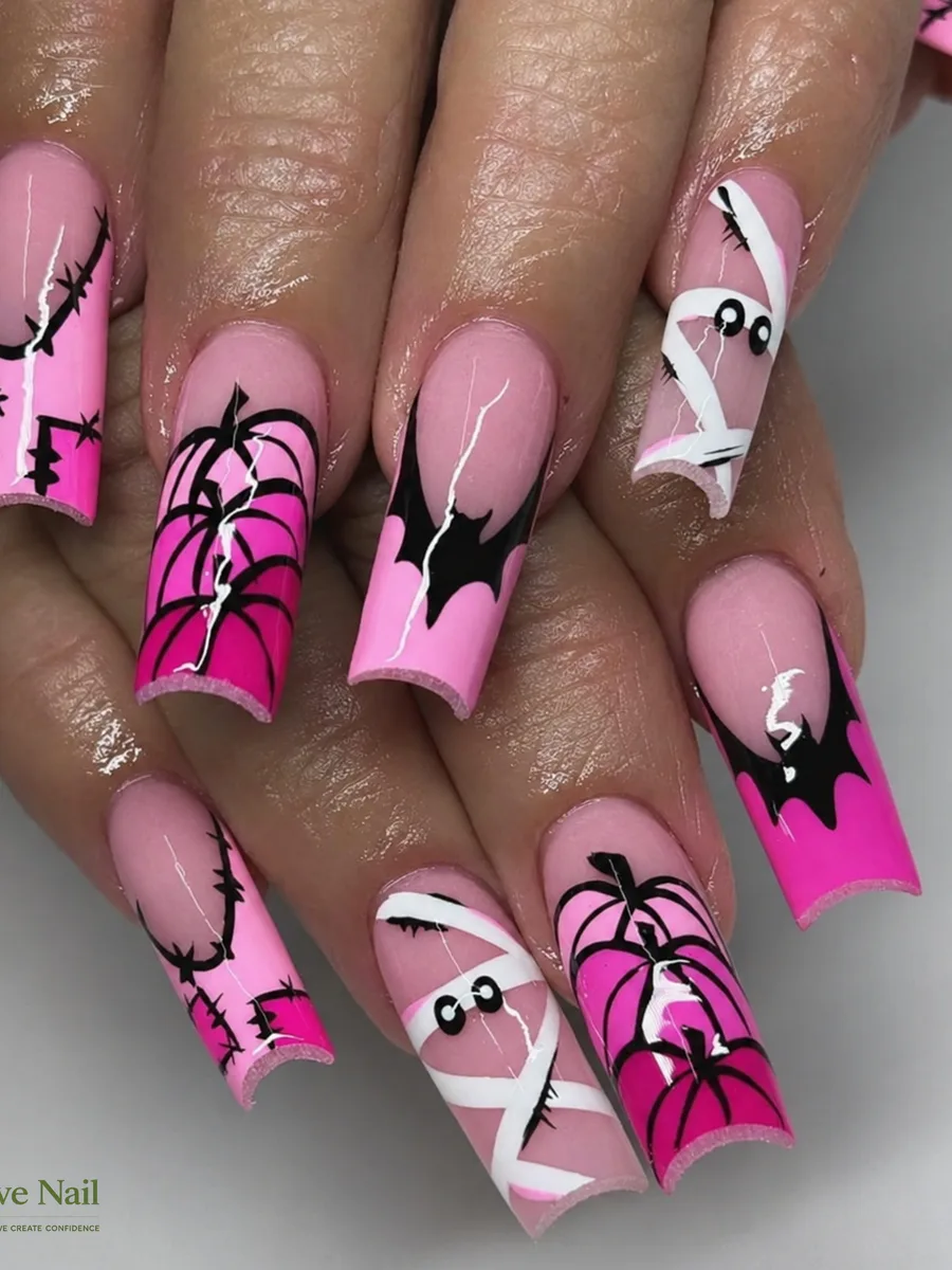 Pink Halloween nail design
